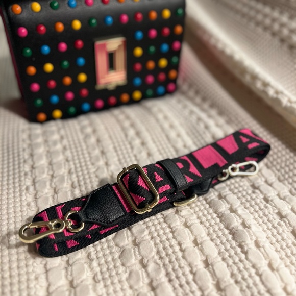 NWT KARL LAGERFELD Black Candy Dot Studded Leather Simoné Flat Crossbody Bag - Picture 5 of 9